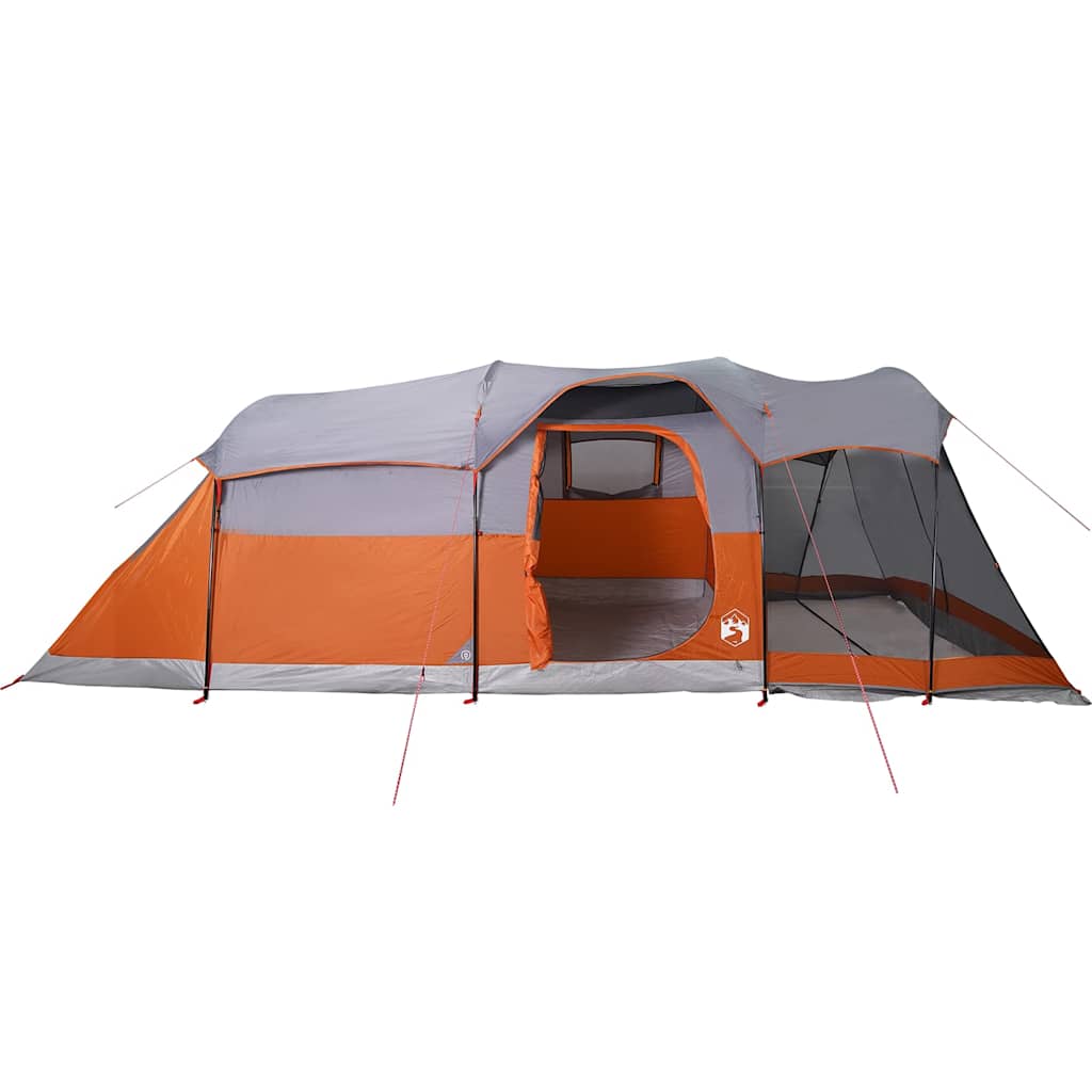 Family tent tunnel for 8 people grey and orange waterproof