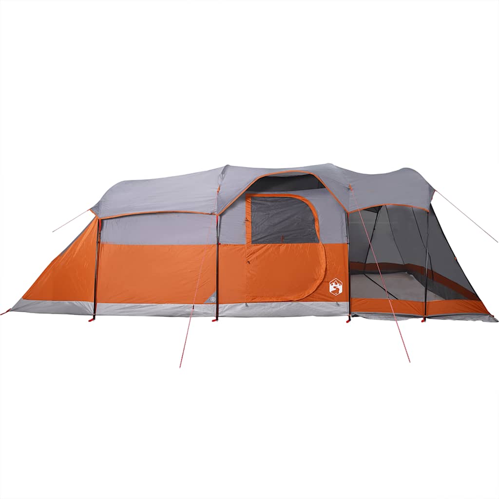 Family tent tunnel for 8 people grey and orange waterproof