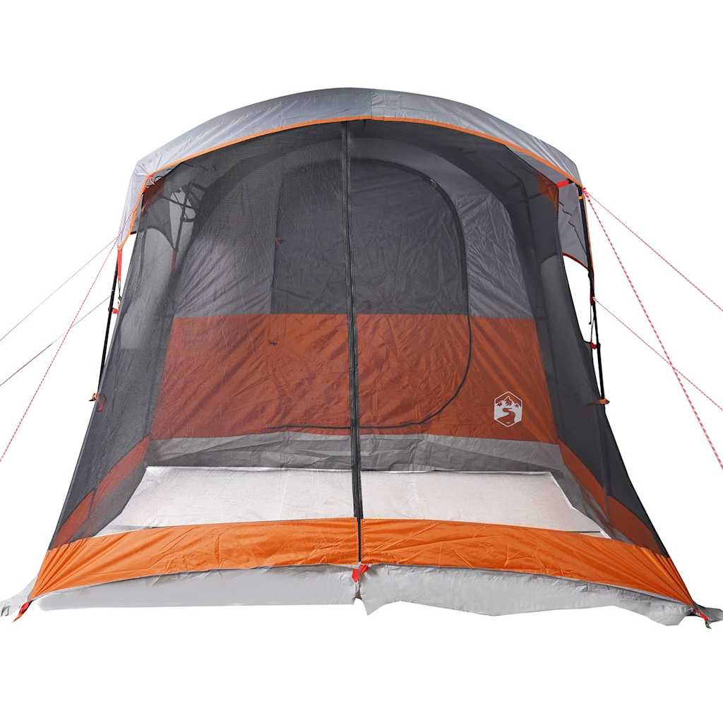 Family tent tunnel for 8 people grey and orange waterproof