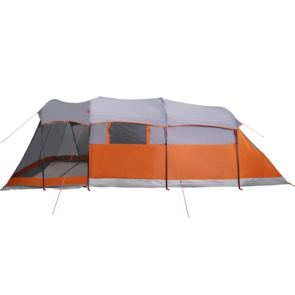 Family tent tunnel for 8 people grey and orange waterproof