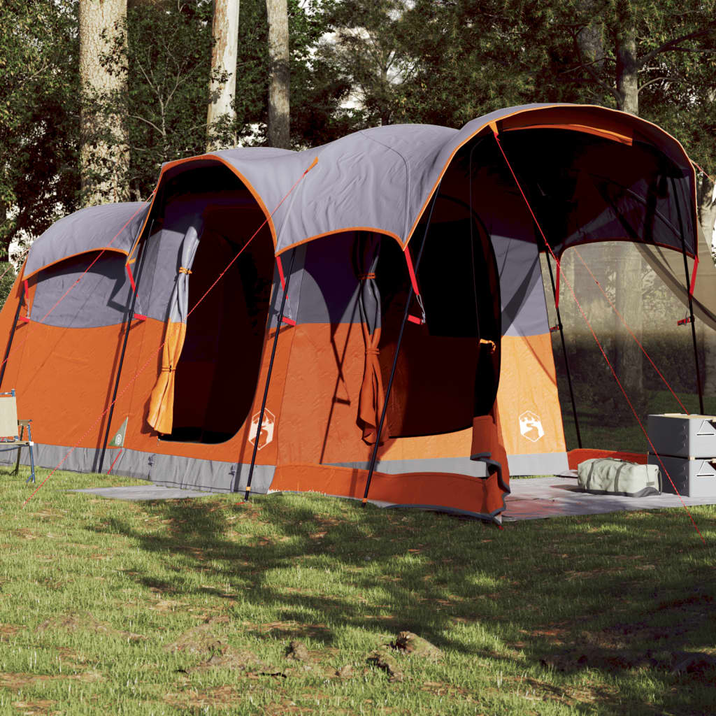 Family tent tunnel for 8 people grey and orange waterproof