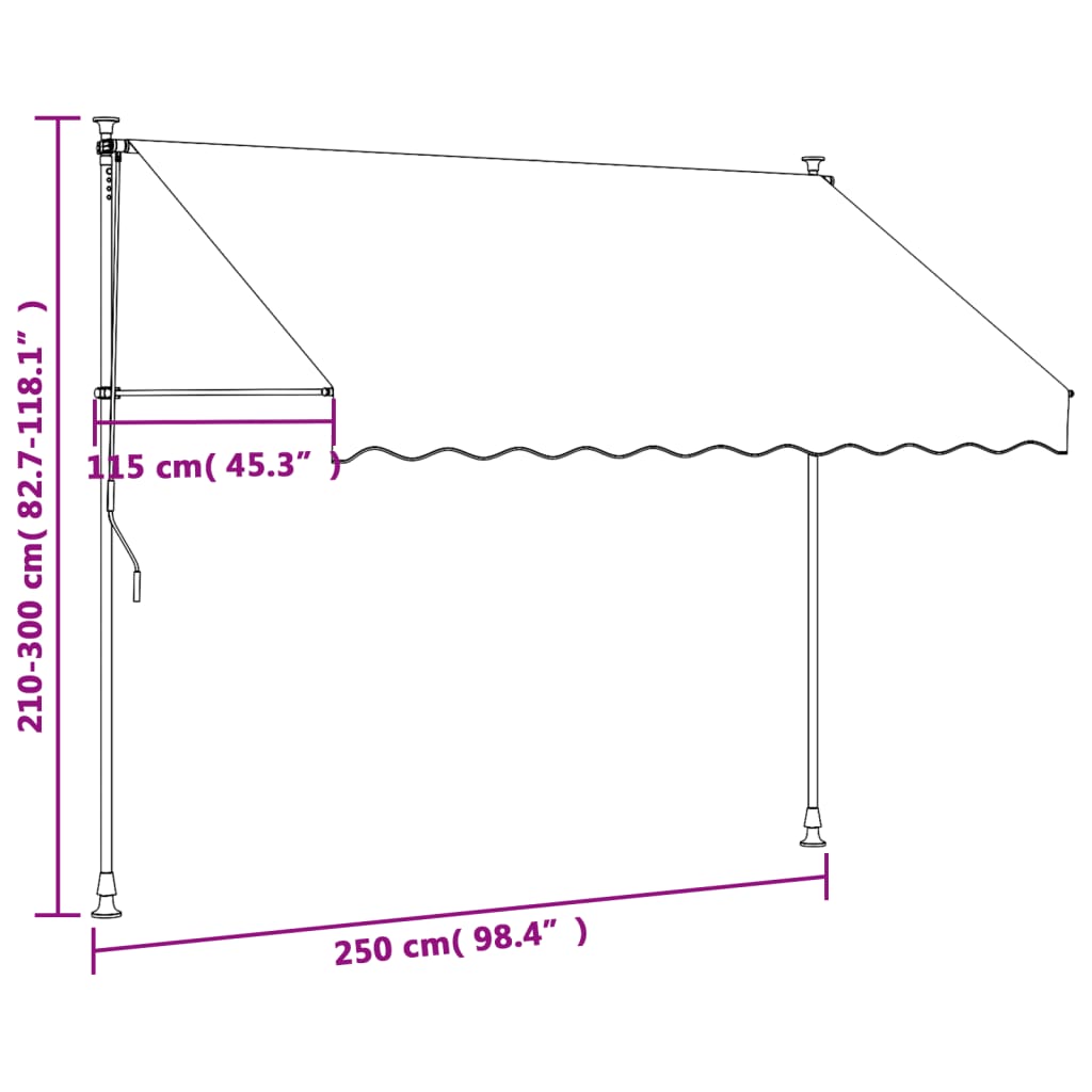 Retractable awning cream 250x150 cm fabric and steel