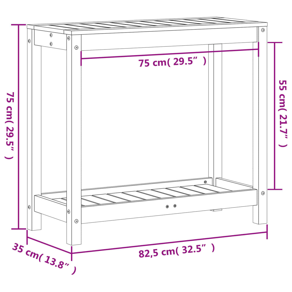 Ruukutuspöytä hyllyllä 82,5x35x75 cm kyllästetty mänty