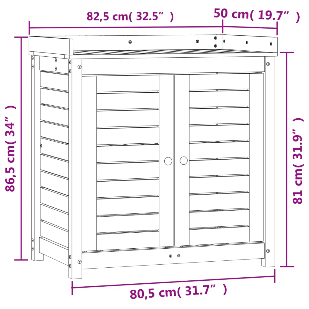 Ruukutuspöytä hyllyllä 82,5x50x86,5 cm täysi mänty