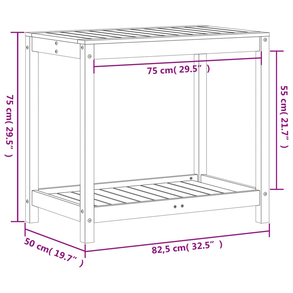 Ruukutuspöytä hyllyllä vahanruskea 82,5x50x75 cm täysi mänty