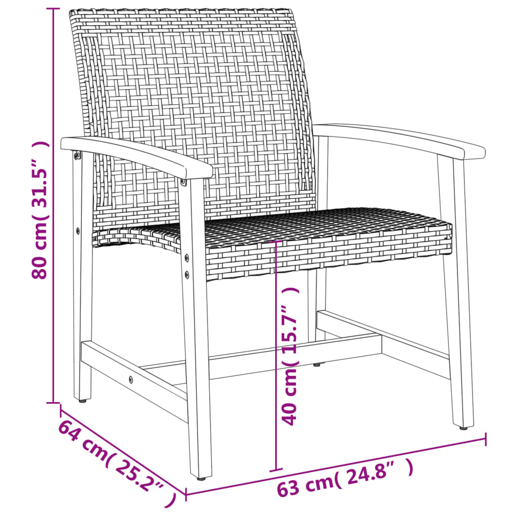 3-teilige Bistro-Serie aus grauem Polyrattan und Akazienholz