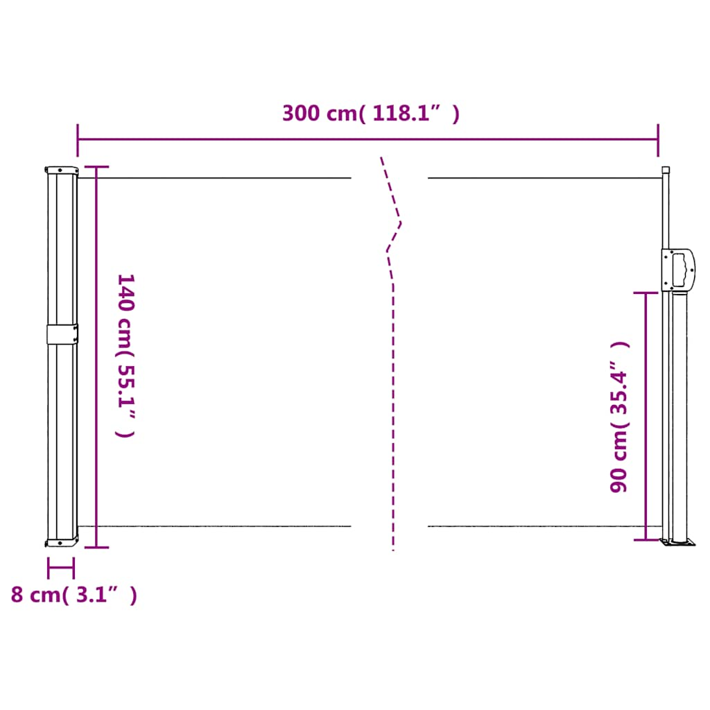 Retractable side awning white 140x300 cm