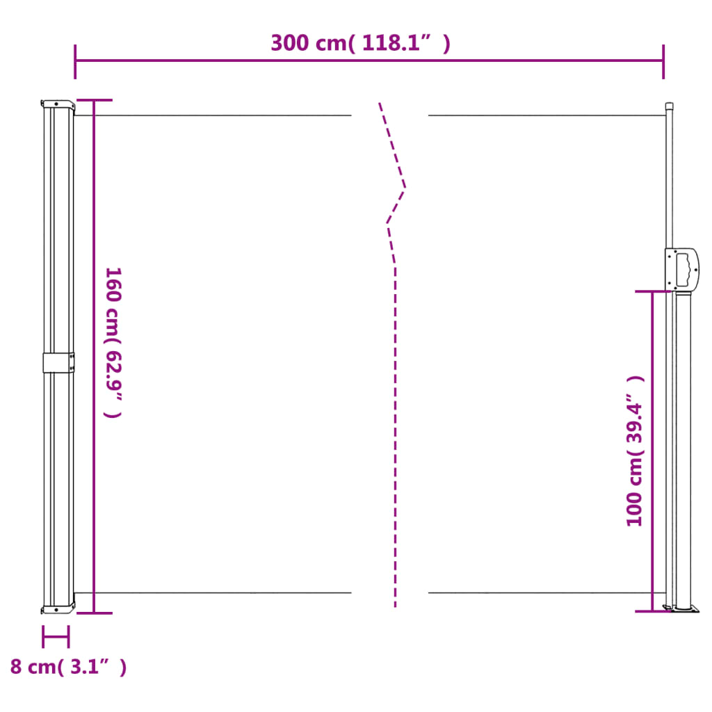 Retractable side awning red 160x300 cm