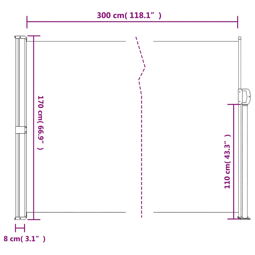 Ausziehbare Seitenmarkise beige 170x300 cm