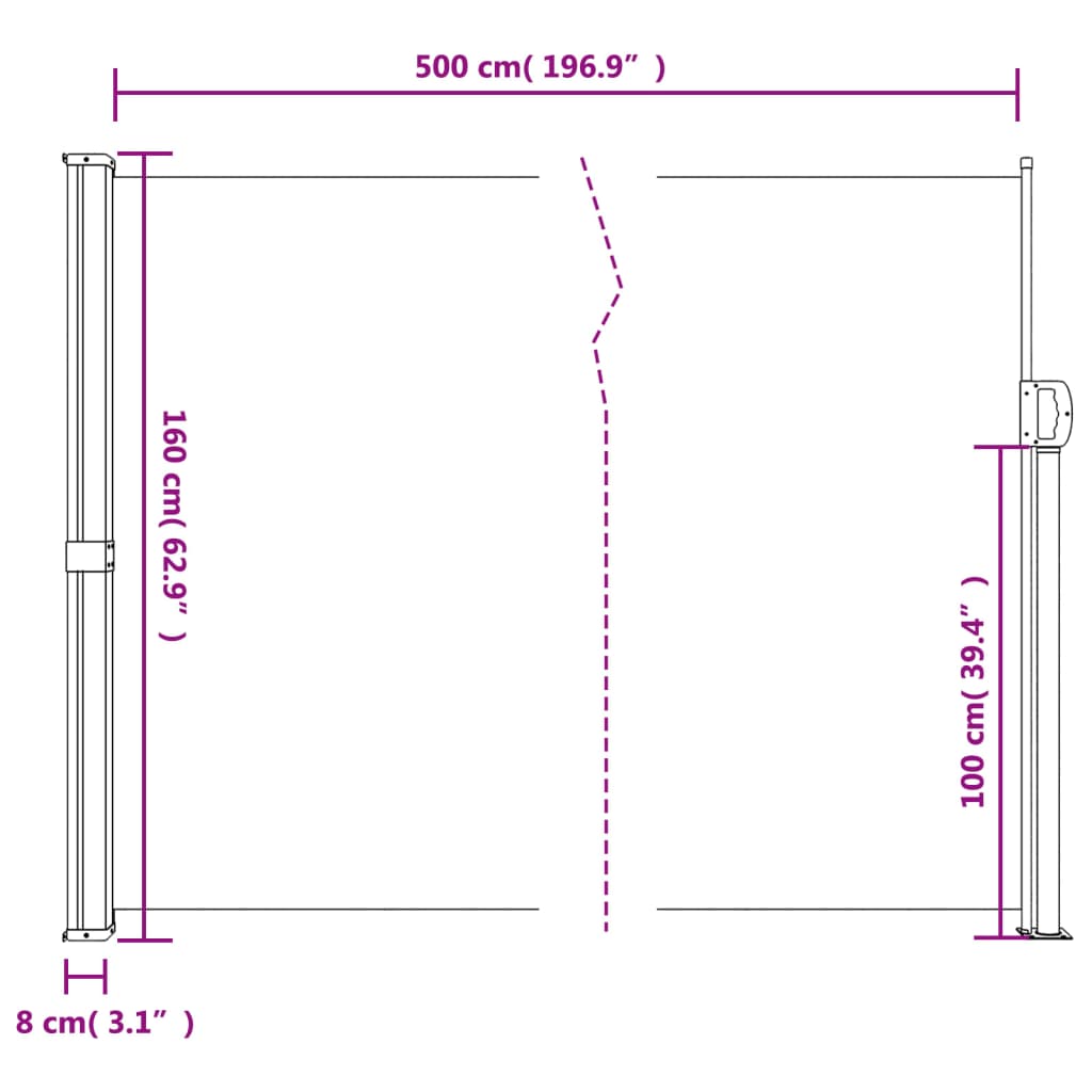 Sisäänvedettävä sivumarkiisi sininen 160x500 cm