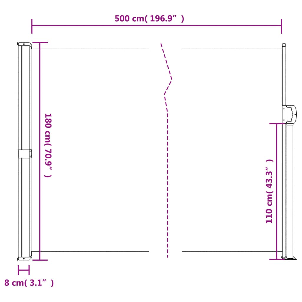 Sisäänvedettävä sivumarkiisi sininen 180x500 cm