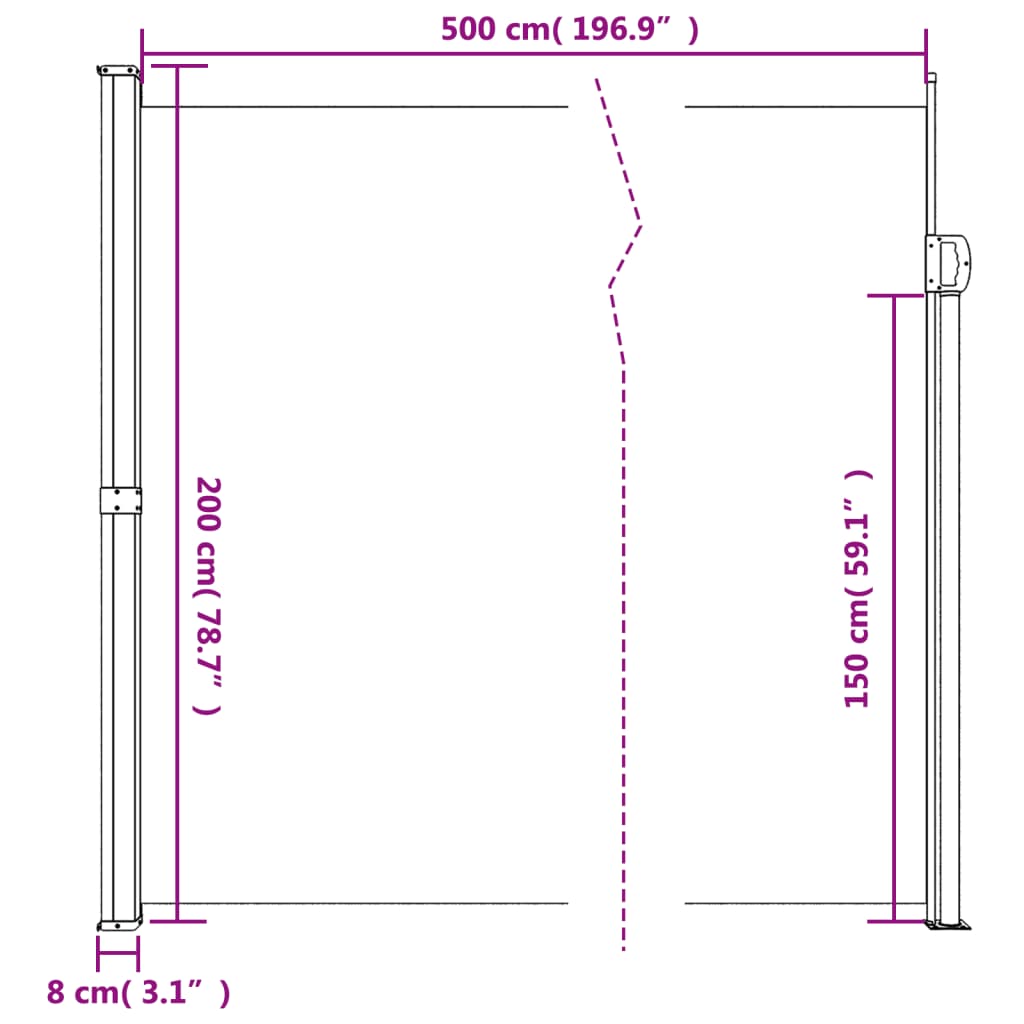 Sisäänvedettävä sivumarkiisi sininen 200x500 cm