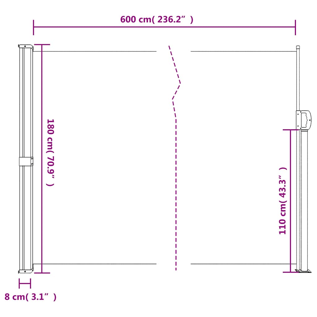 Ausziehbare Seitenmarkise beige 180x600 cm