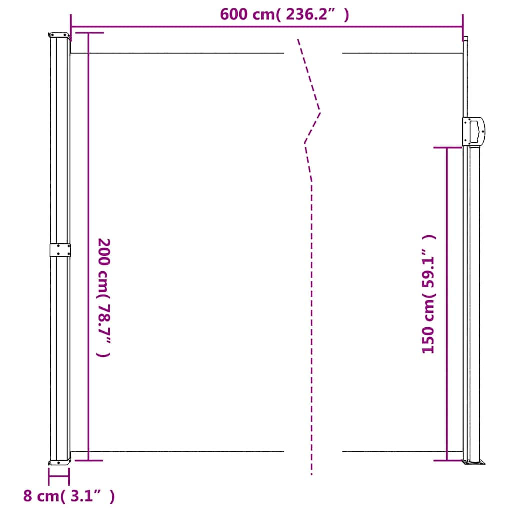 Retractable side awning beige 200x600 cm