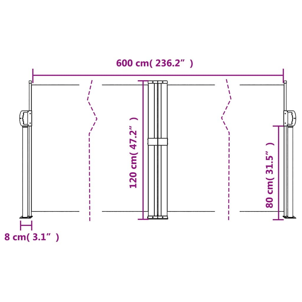 Retractable side awning white 120x600 cm