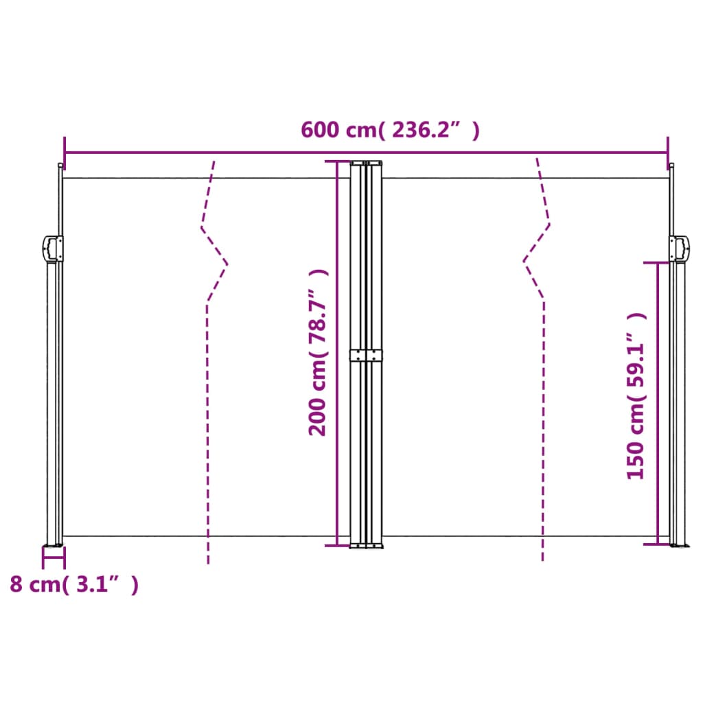 Retractable side awning beige 200x600 cm