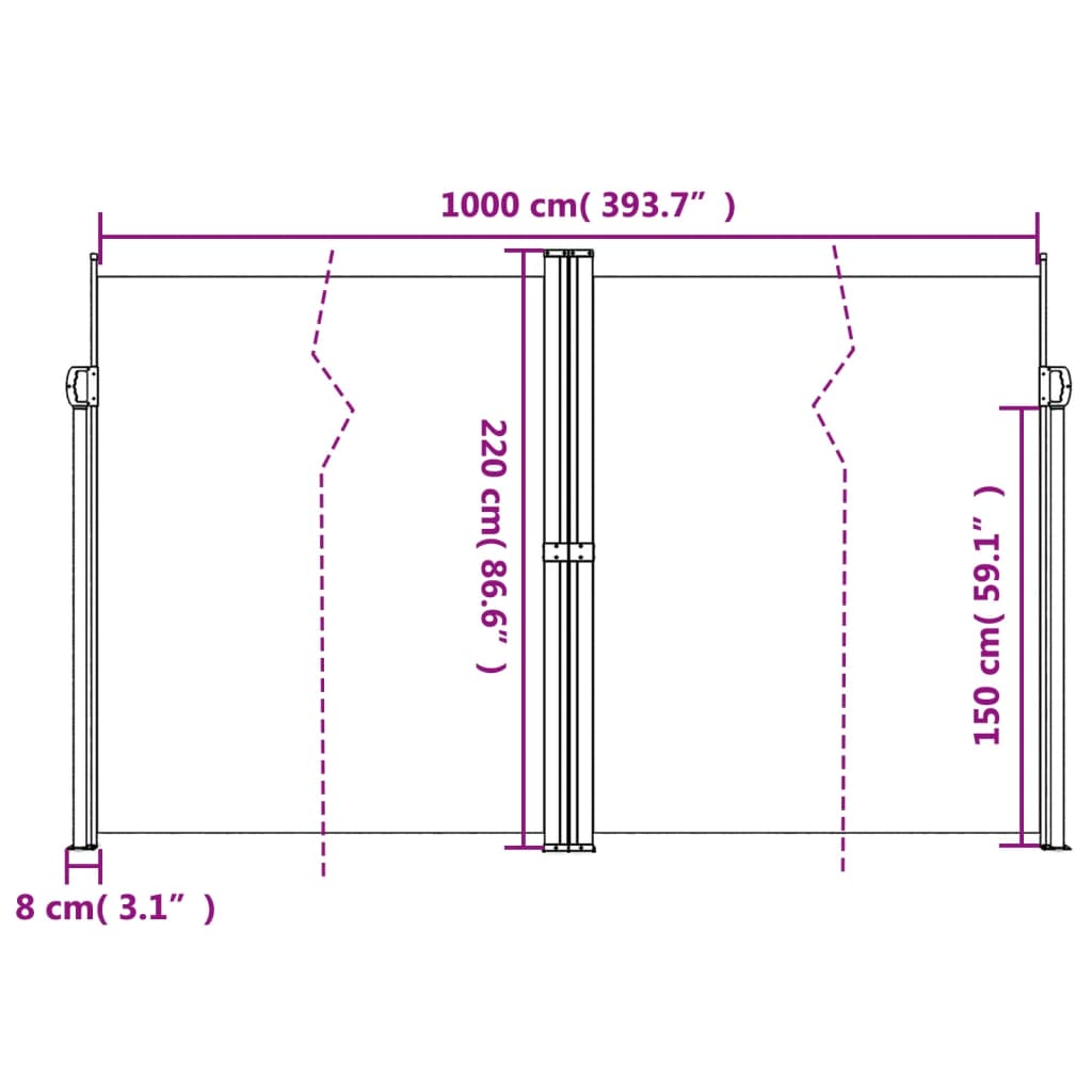 Retractable side awning beige 220x1000 cm