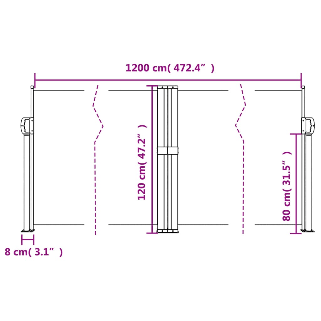 Retractable side awning dark green 120x1200 cm