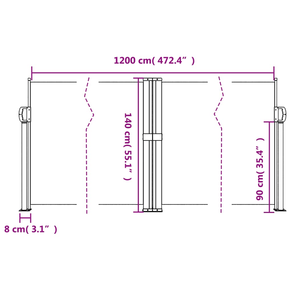 Retractable side awning white 140x1200 cm