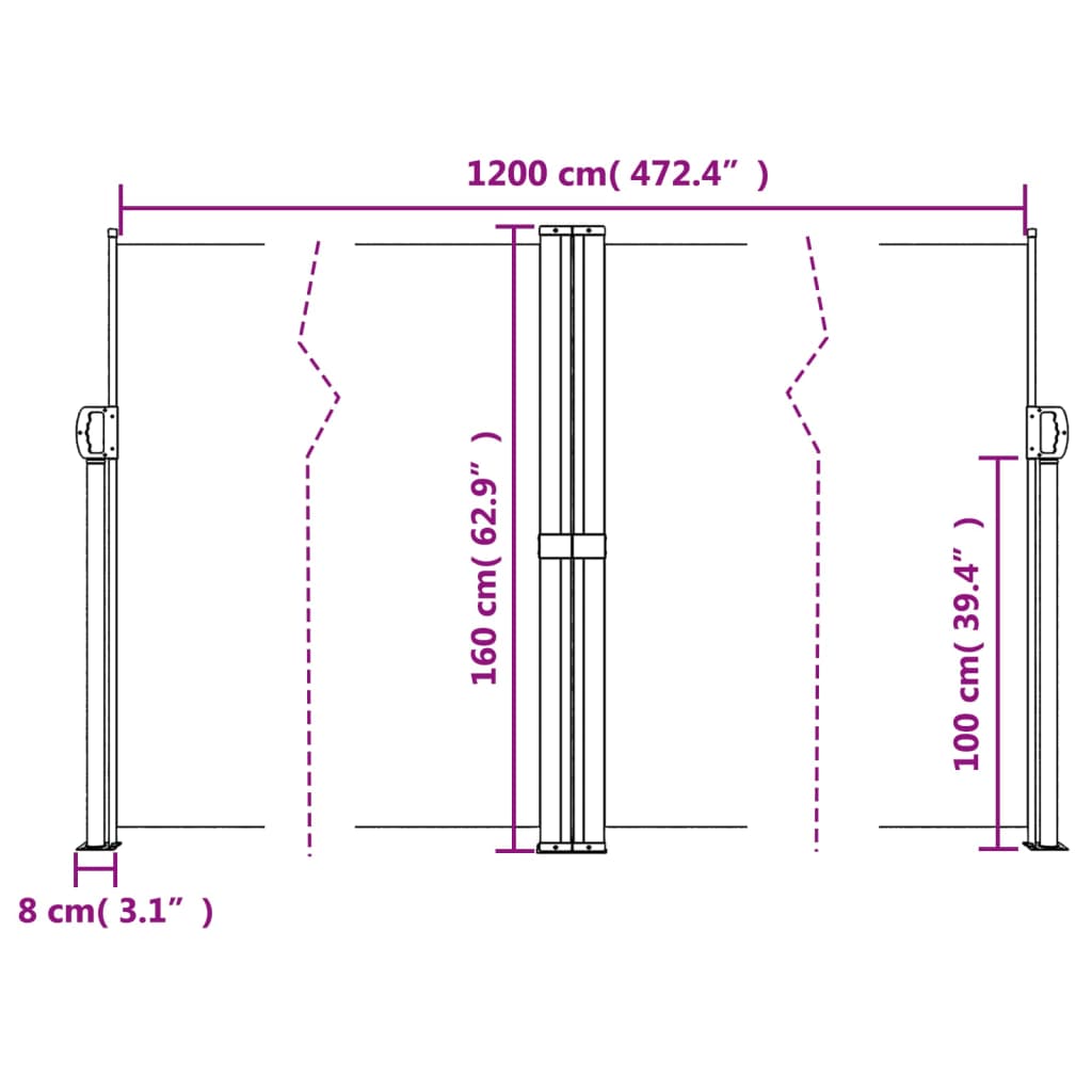 Retractable side awning white 160x1200 cm