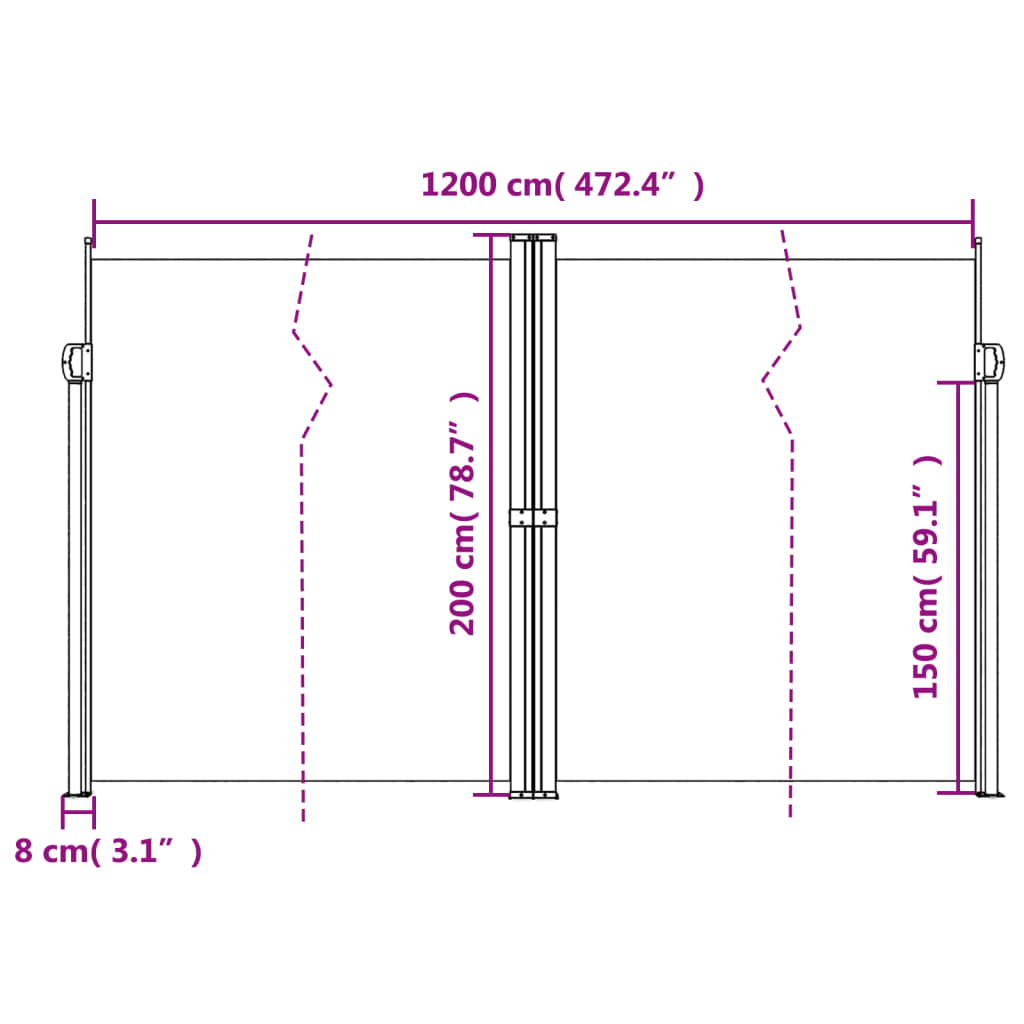 Sisäänvedettävä sivumarkiisi musta 200x1200 cm