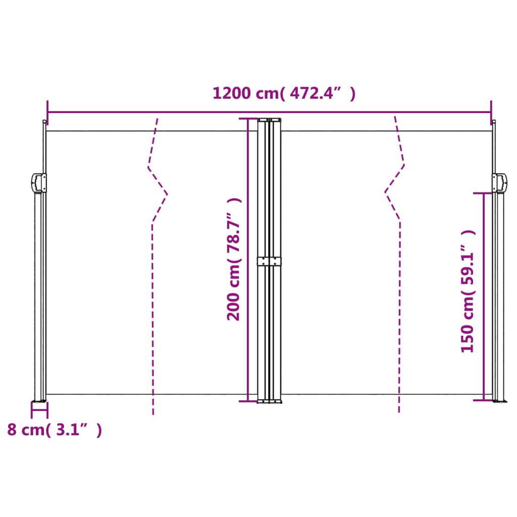 Sisäänvedettävä sivumarkiisi Terrakotta 200x1200 cm