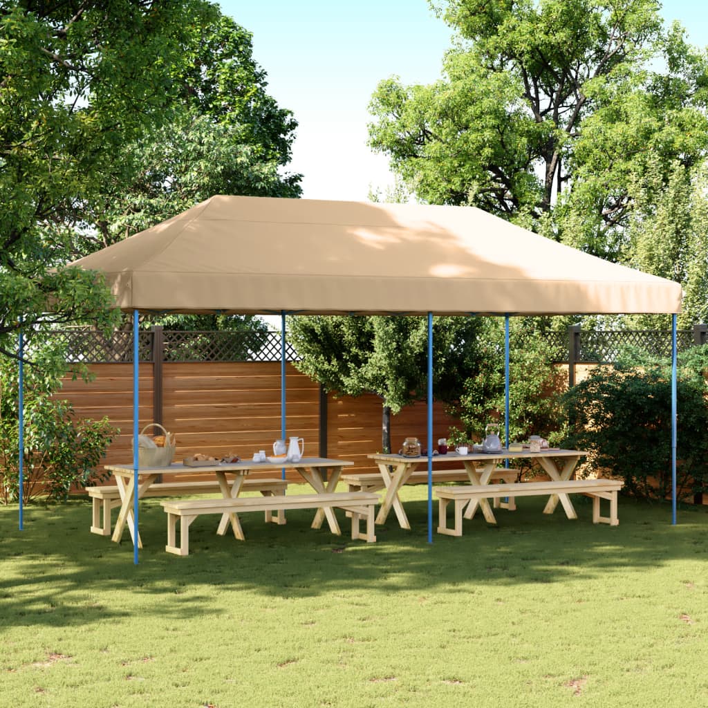 Taitettava pop-up juhlateltta beige 580x292x315 cm