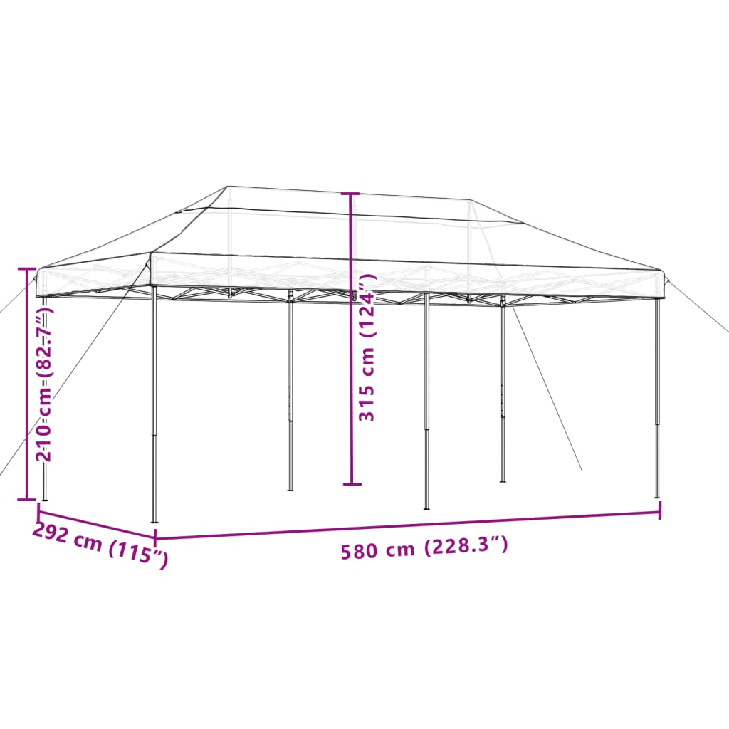 Taitettava pop-up juhlateltta vihreä 580x292x315 cm