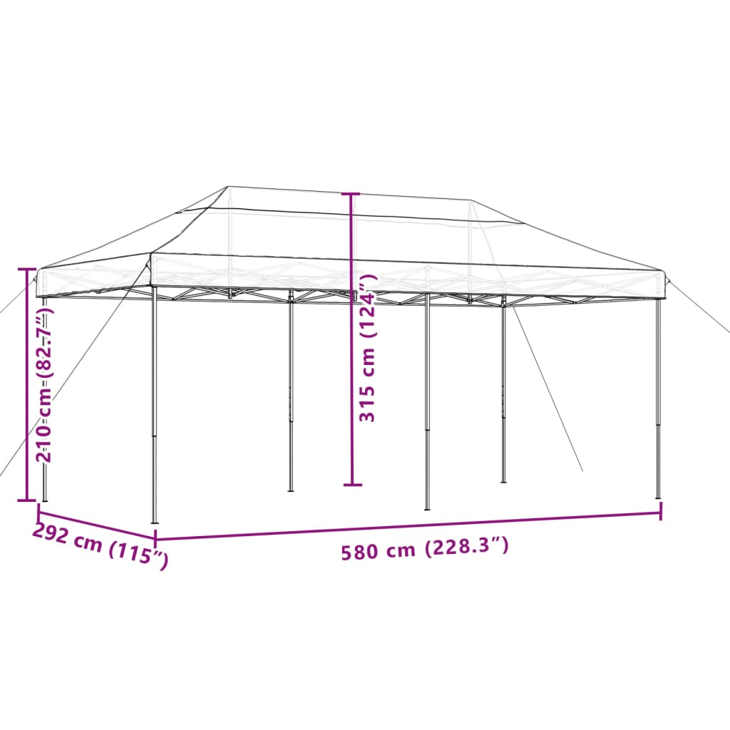 Taitettava pop-up juhlateltta viininpunainen 580x292x315 cm