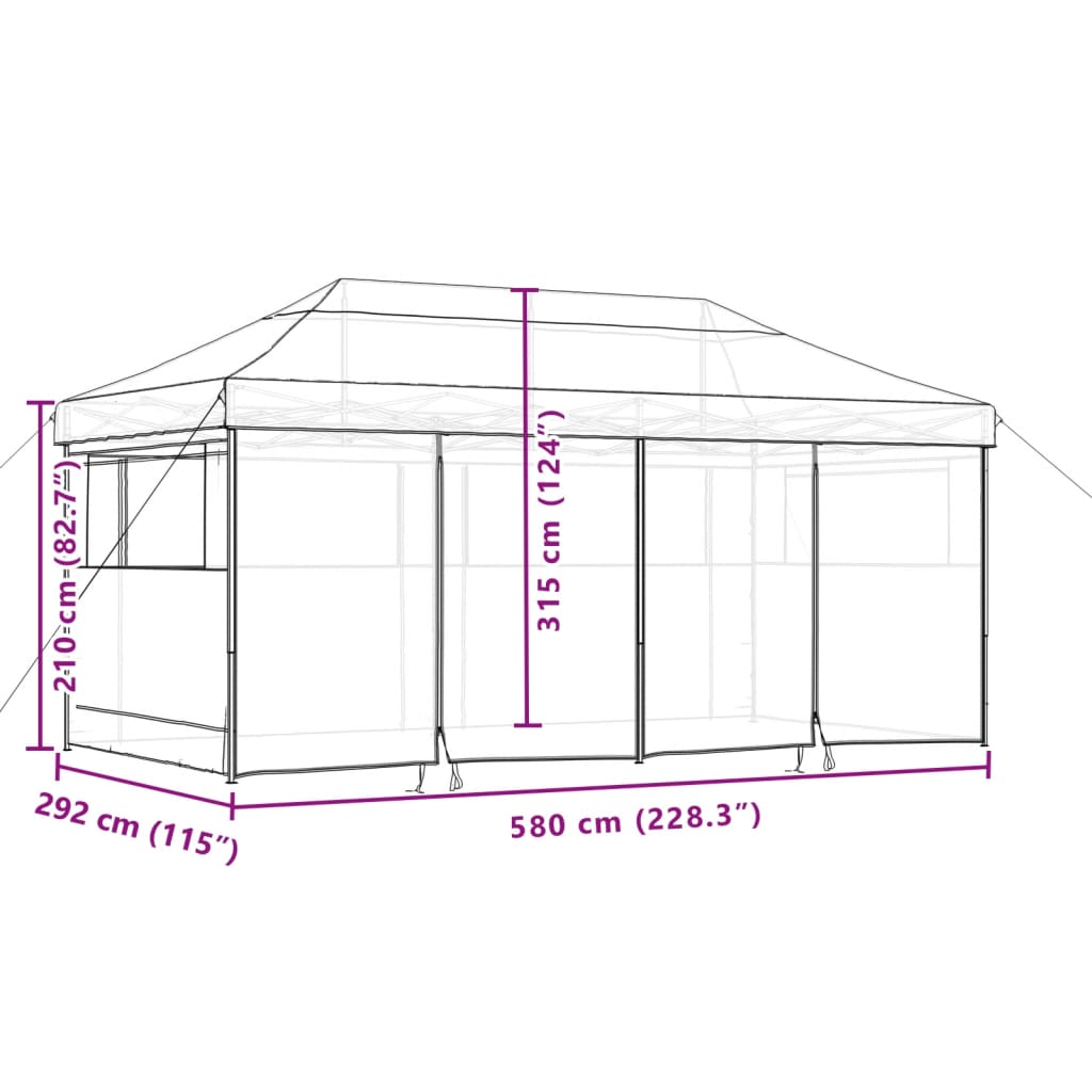 Taitettava pop-up juhlateltta 4 sivuseinällä ruskea