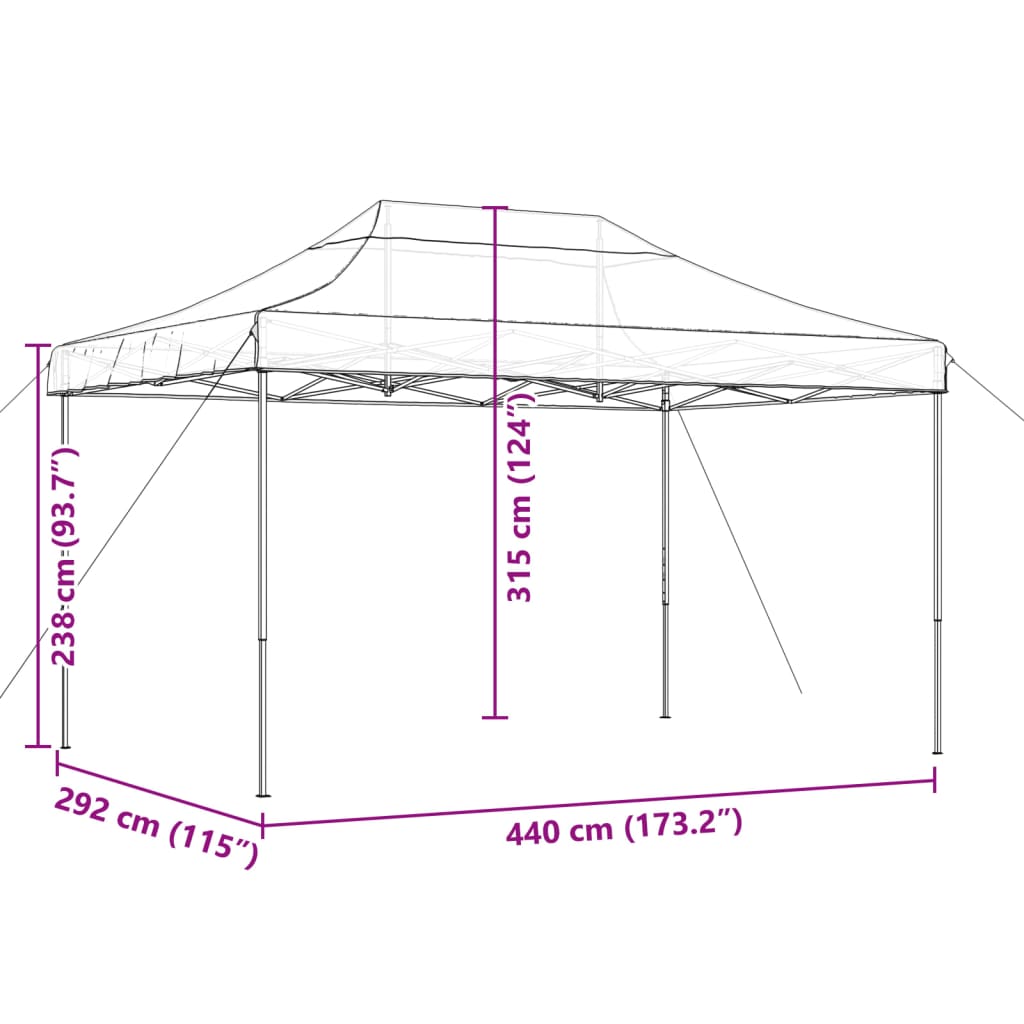 Taitettava pop-up juhlateltta vihreä 440x292x315 cm