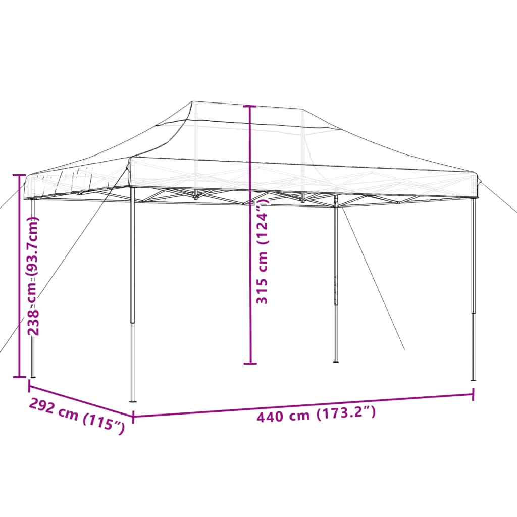 Taitettava pop-up juhlateltta oranssi 440x292x315 cm