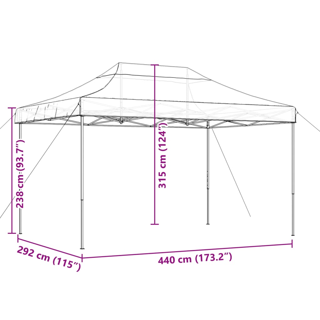 Taitettava pop-up juhlateltta taupe 440x292x315 cm