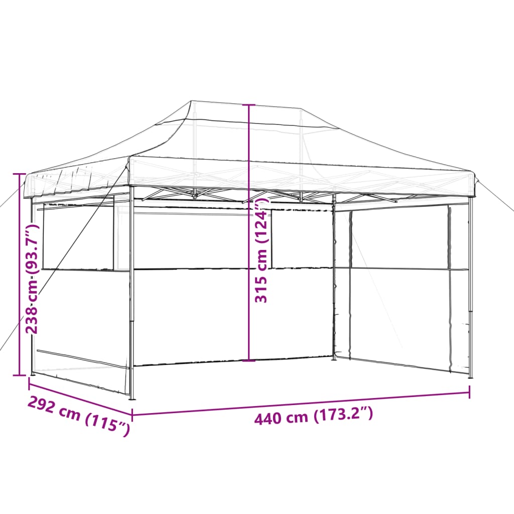 Taitettava pop-up juhlateltta 3 sivuseinällä terrakotta