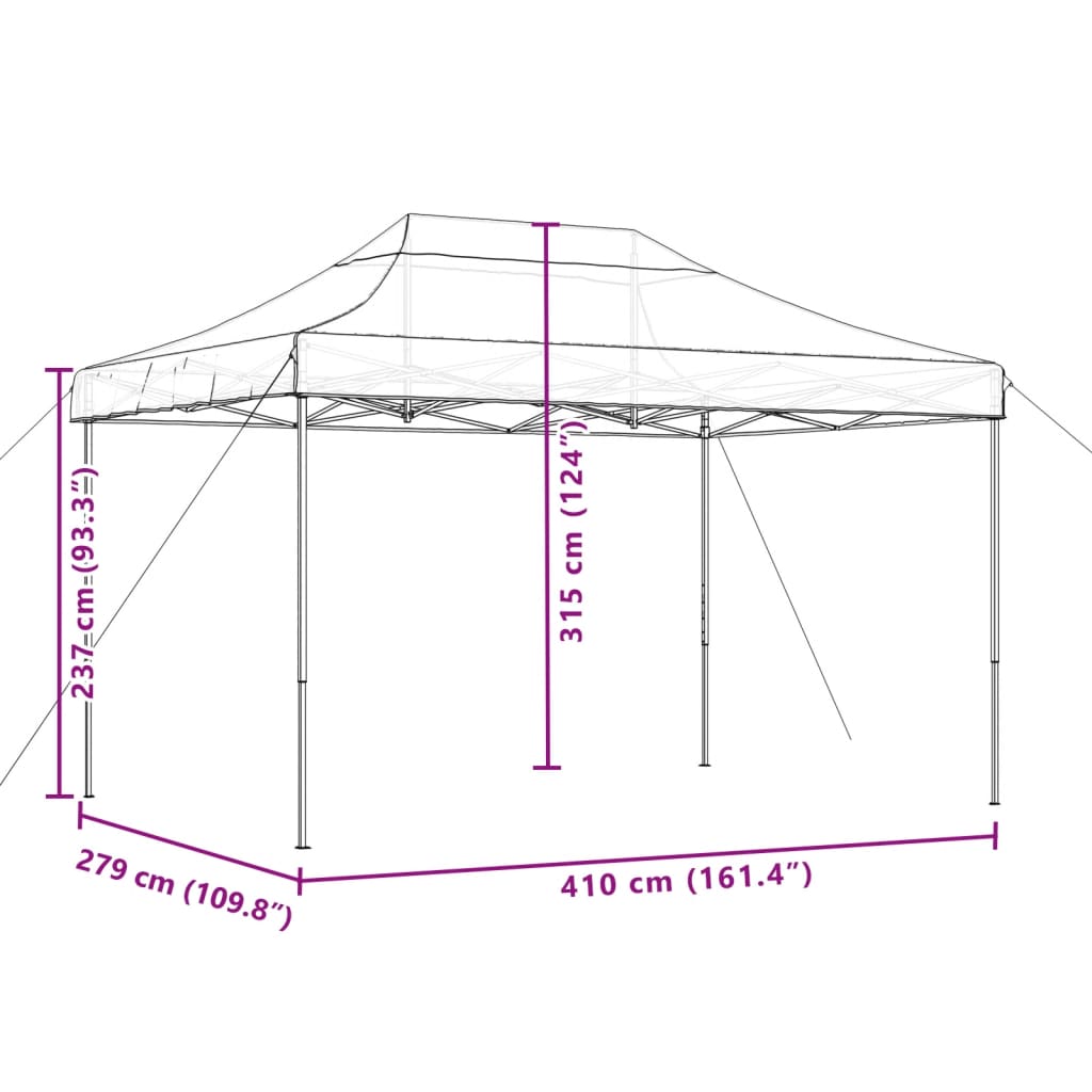 Taitettava pop-up juhlateltta oranssi 410x279x315 cm