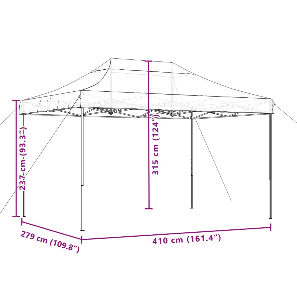 Taitettava pop-up juhlateltta viininpunainen 410x279x315 cm