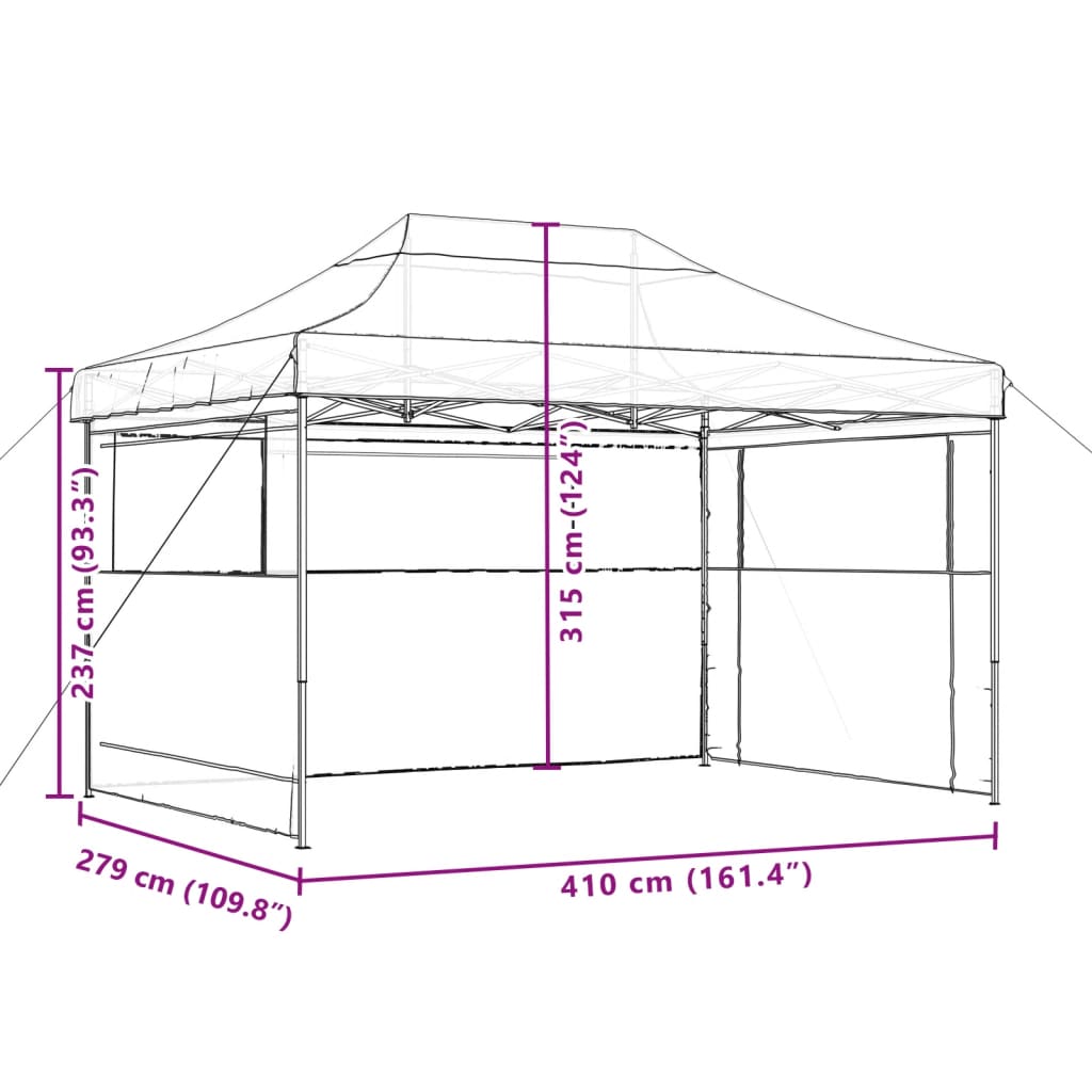 Taitettava pop-up juhlateltta 3 sivuseinällä taupe