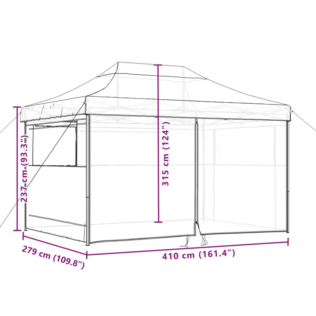 Taitettava pop-up juhlateltta 4 sivuseinällä ruskea