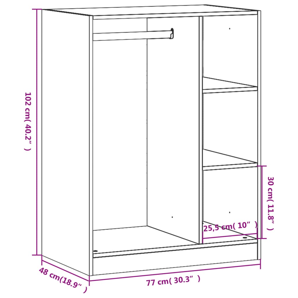 Vaatekaappi musta 77x48x102 cm lastulevy