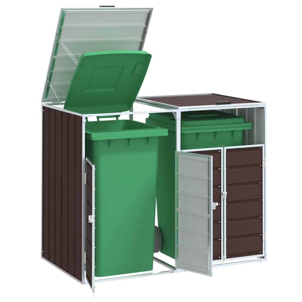 Wheelie Bin Säilytys Double Bins Ruskea 144x81x113 cm Teräs