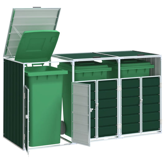 Wheelie Bin Säilytys Triple Bins Vihreä 216x81x115 cm Teräs