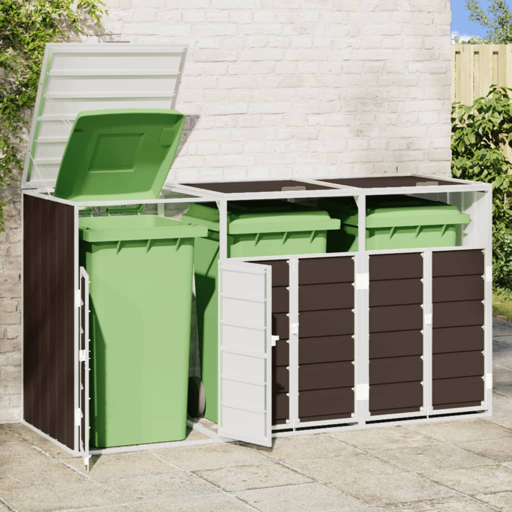 Wheelie Bin Säilytys Triple Bins Ruskea 216x81x115 cm Teräs