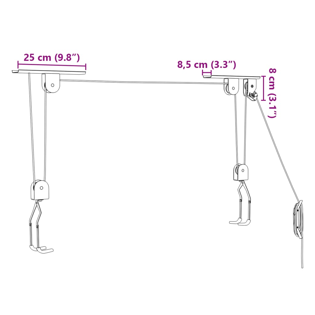 Pyörännostimet kattokiinnikkeellä 2 kpl 20 kg