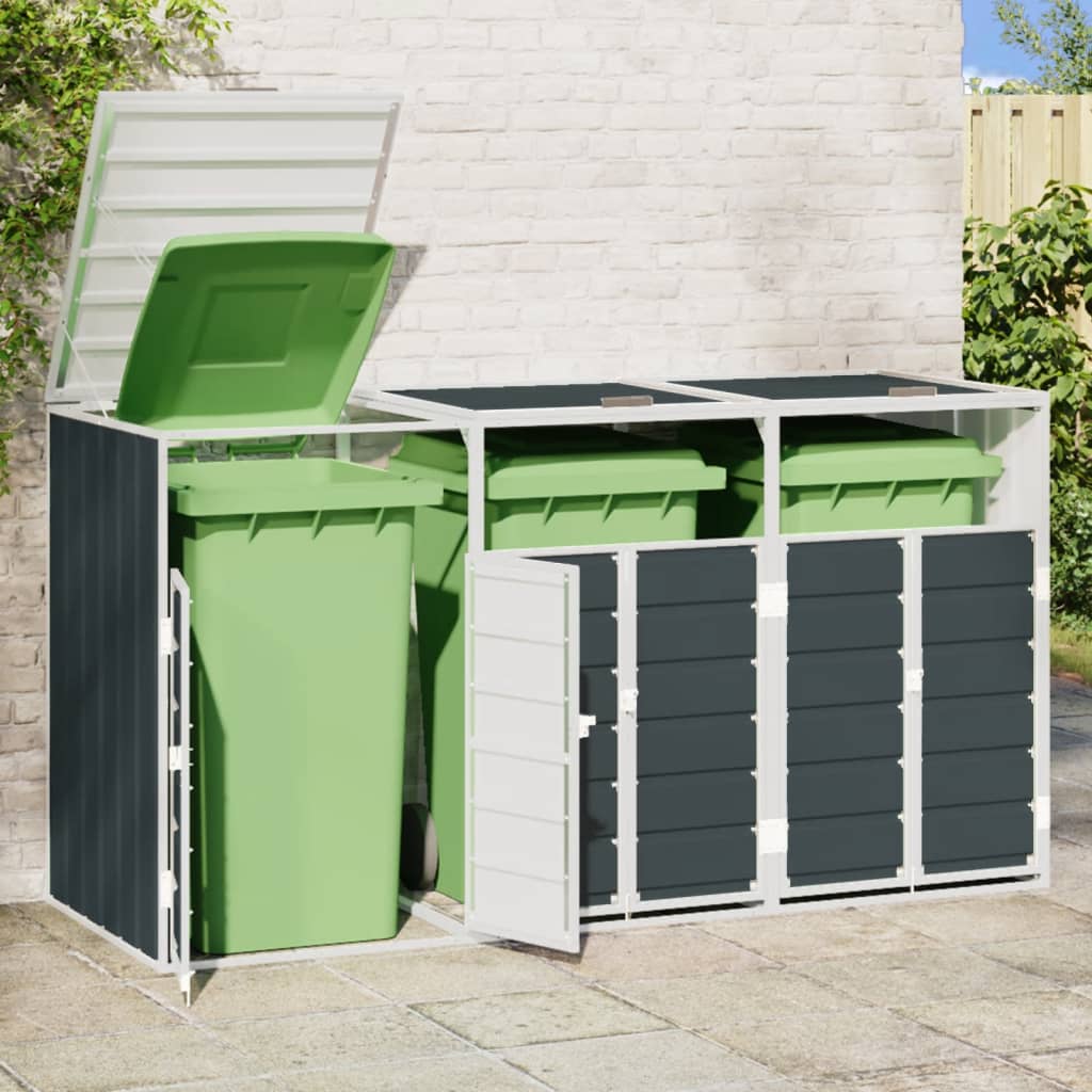 Wheelie Bin Säilytys Triple Bins Antrasiitti 216x81x115cm Teräs