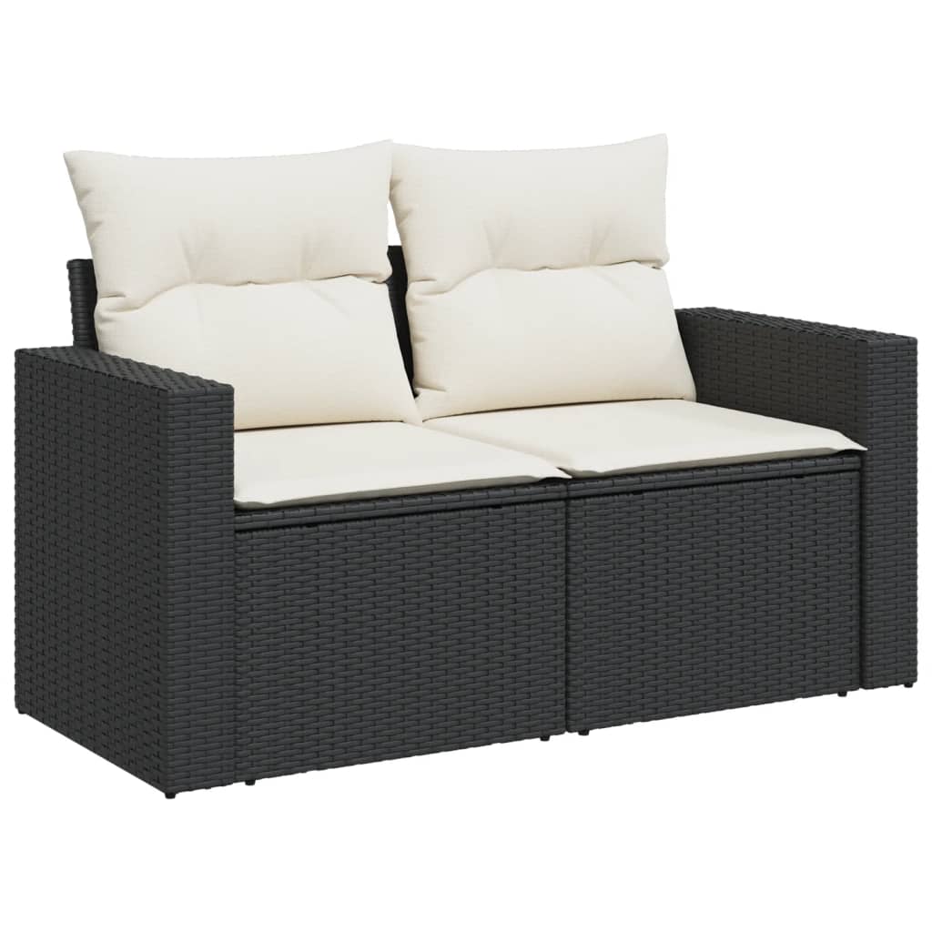 11-piece garden sofa set with cushions, black polyrattan