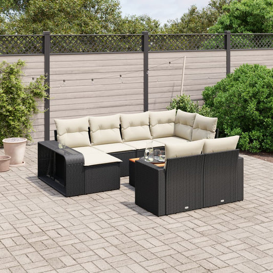 11-piece garden sofa set with cushions, black polyrattan