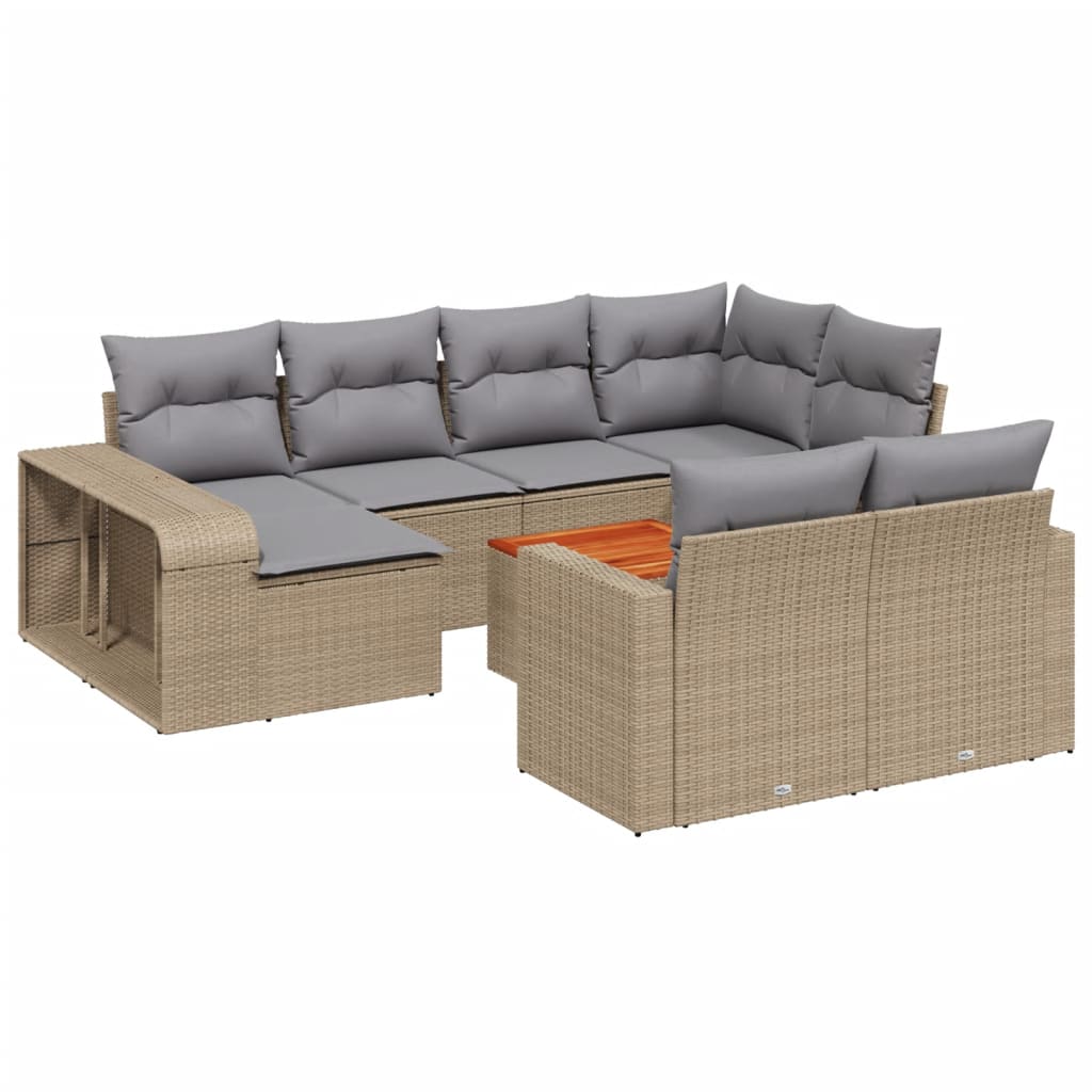 11-piece garden sofa set with cushions beige polyrattan