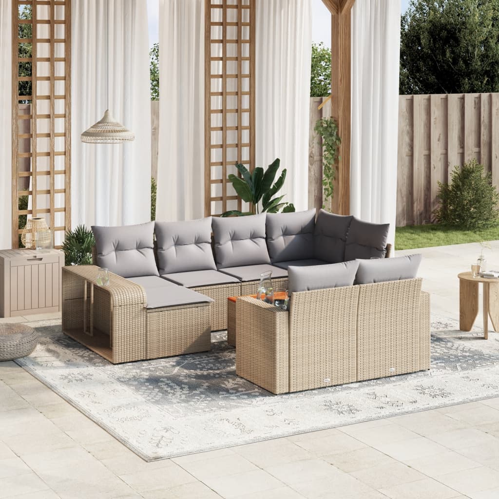 11-piece garden sofa set with cushions beige polyrattan