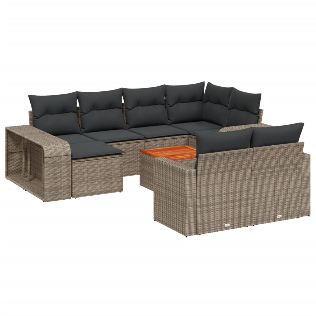 11-piece garden sofa set with cushions, grey polyrattan