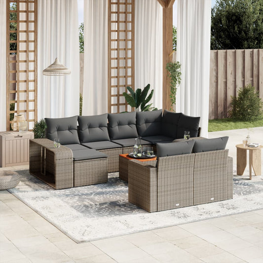 11-piece garden sofa set with cushions, grey polyrattan